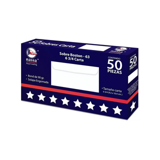 Sobre Boston Tamaño Carta 63 Color Blanco Marca Nassa - 1 Caja Con 50 Piezas