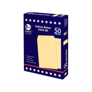 Sobre Tamaño Oficio Color Ante Con Solapa Engomada Marca Nassa - 1 Caja Con 50 Piezas