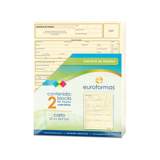 Solicitud de Empleo Tamaño Carta Marca Euroformas - Paquete con 2 Blocks de 25 Hojas c/u