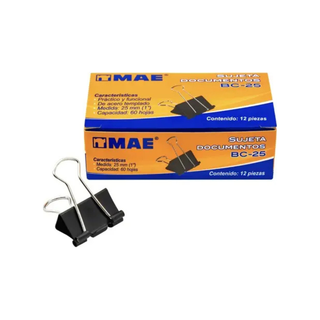 Sujetadocumentos Mediano 25mm Marca Mae - 1 Caja de 12 Piezas