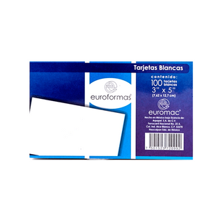 Tarjeta 3 x 5 Blanca 12.7 x 7.62 cm Marca Euroformas - 1 Paquete con 100 Tarjetas