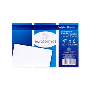 Tarjeta 4 x 6 Blanca 15.24 x 10.16 cm Marca Euroformas - 1 Paquete con 100 Tarjetas