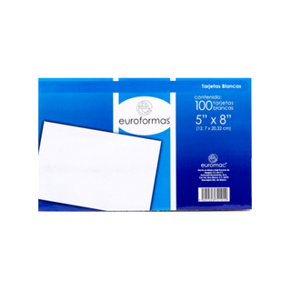 Tarjeta 5 x 8 Blanca 20.32 x 12.7 cm Marca Euroformas - 1 Paquete con 100 Tarjetas