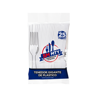 Tenedor Desechable Gigante Blanco - 1 Paquete con 25 Piezas