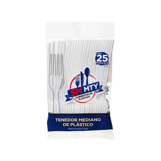 Tenedor Desechable Mediano Blanco - 1 Paquete con 25 Piezas