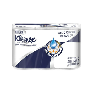 Toalla en Rollo Maxi-Absorb Marca Kleenex - 1 Caja con 6 Rollos de 156 hojas c/u