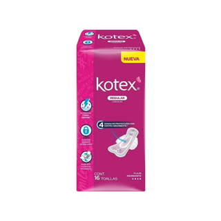 Toallas Sanitarias Flujo Abundante Con Alas Marca Kotex - 1 Paquete con 16 Piezas